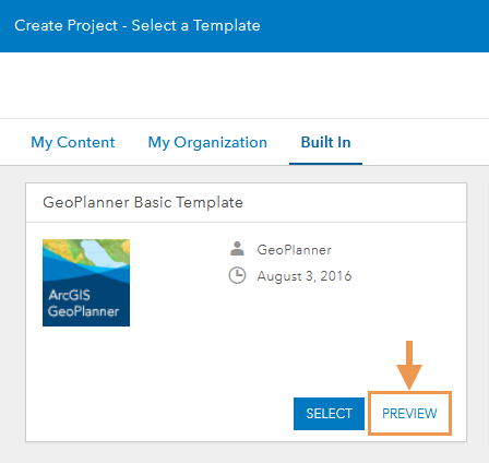 Template preview option when creating a project
